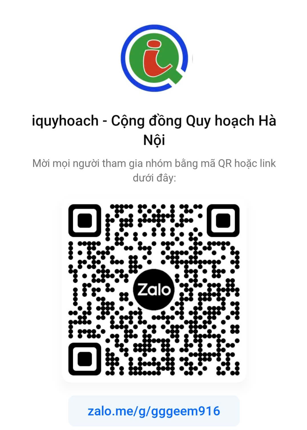 QR Zalo nhóm Quy hoạch Hà Nội