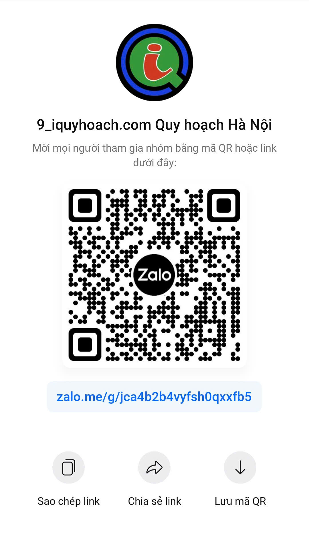 QR Zalo nhóm Quy hoạch Hà Nội